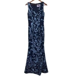 JS Collections Margaret V-Neck Column Gown Navy Sky Fits Like Size 6 NWT
